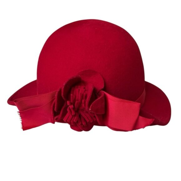 Vintage Women’s Red Geo. W. Bollman 100% Wool Doeskin Felt Bow Accent Hat - Picture 1 of 7